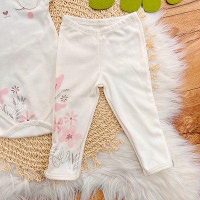 CONJ. DE MALHA 3 PEÇAS - Cachorrinha com Flores - Off White